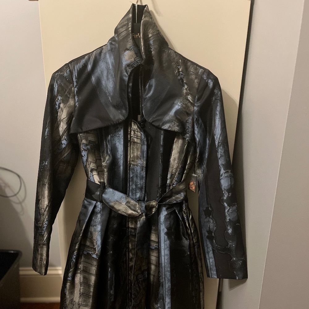 NWT Samuel Dong Trench Bubble Coat, style 23244A, black, gray, blue. XS